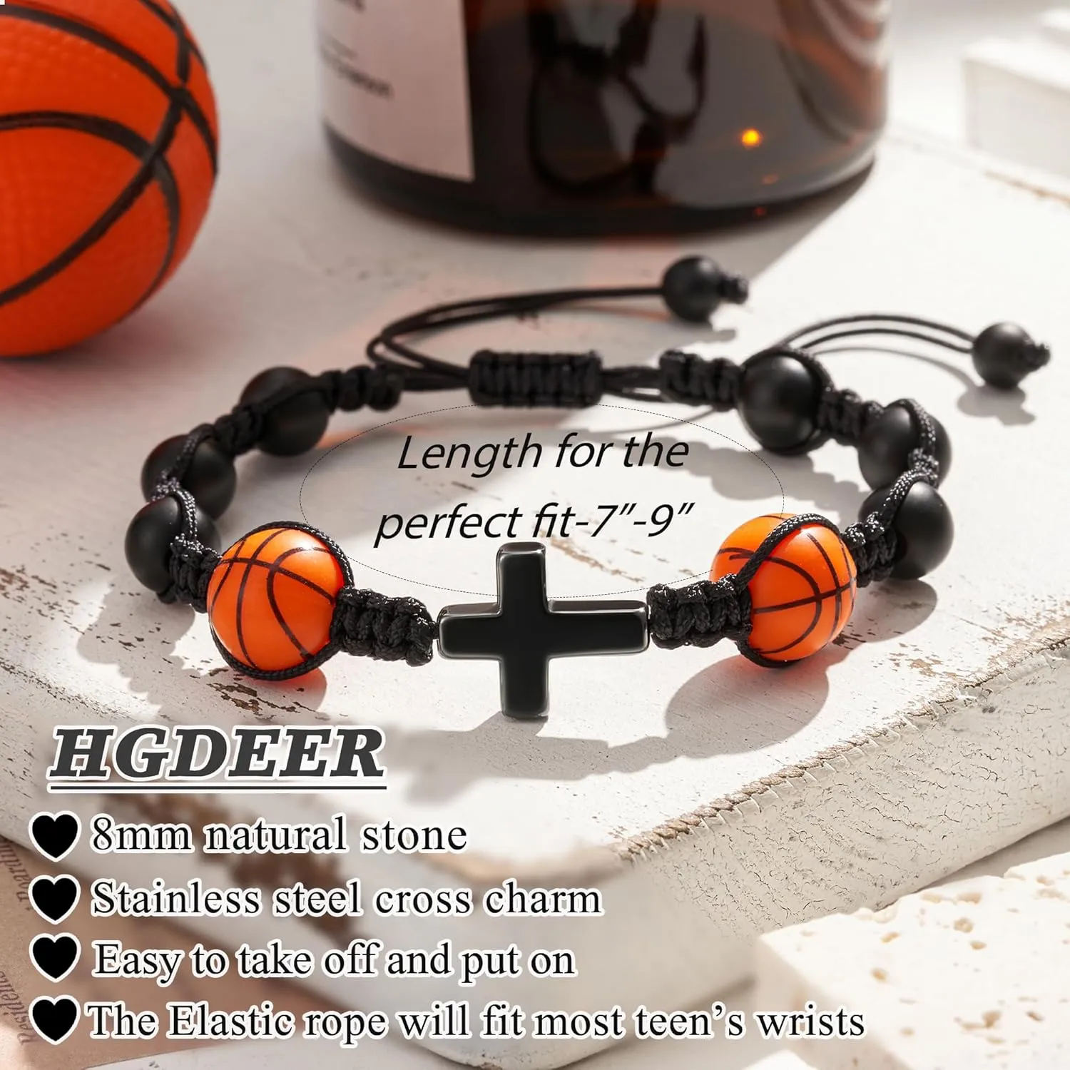 HGDEER Baseball Basketball Football Soccer Volleyball Gifts, Natural Stone Baseball Cross Bracelets for Teen Ideas with Message Gift Card