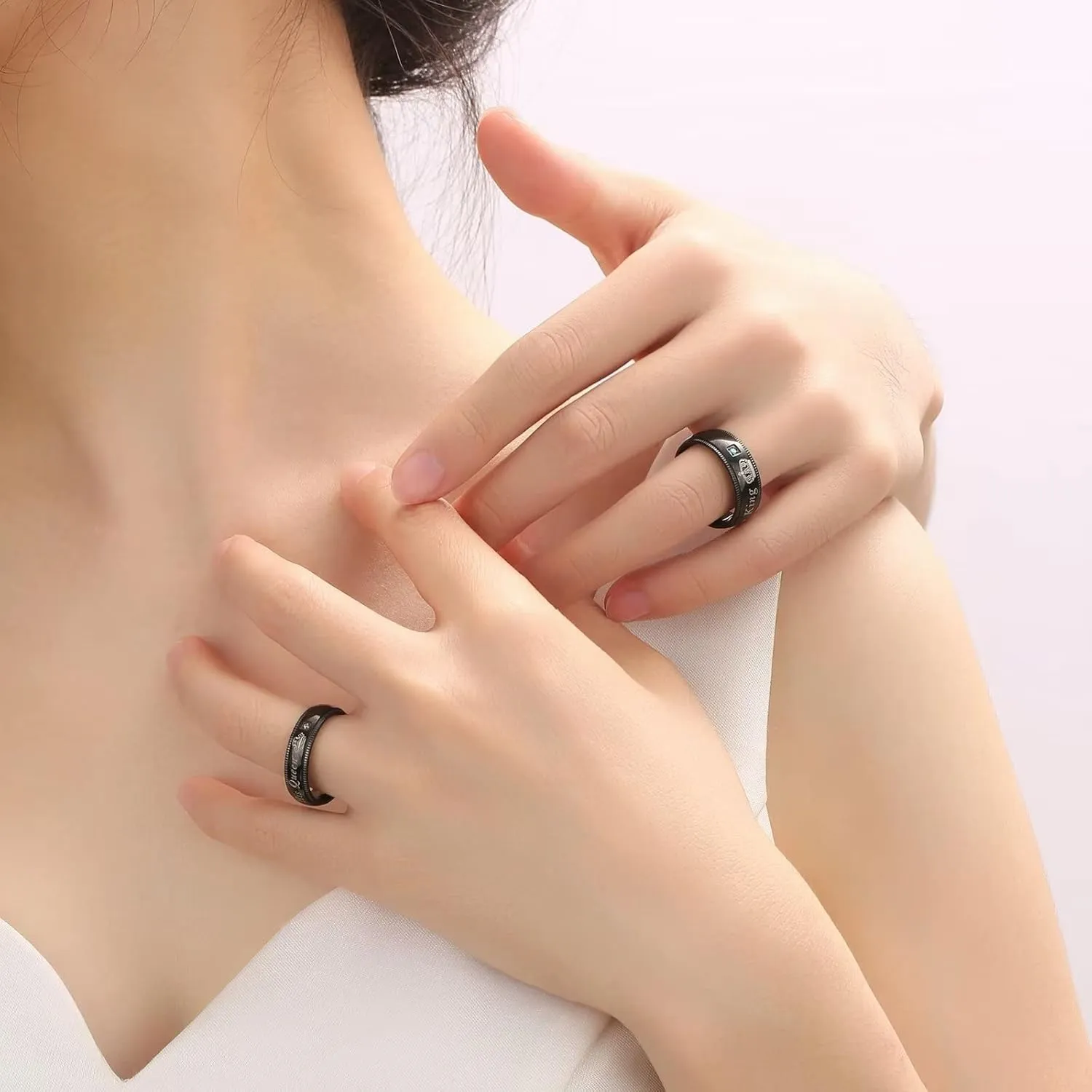 His Queen Her King Matching Promise Rings for Couple Sets Wedding Band Laser Crown and CZ Stainless Steel Queen & King His and Hers Wedding Rings for Couples