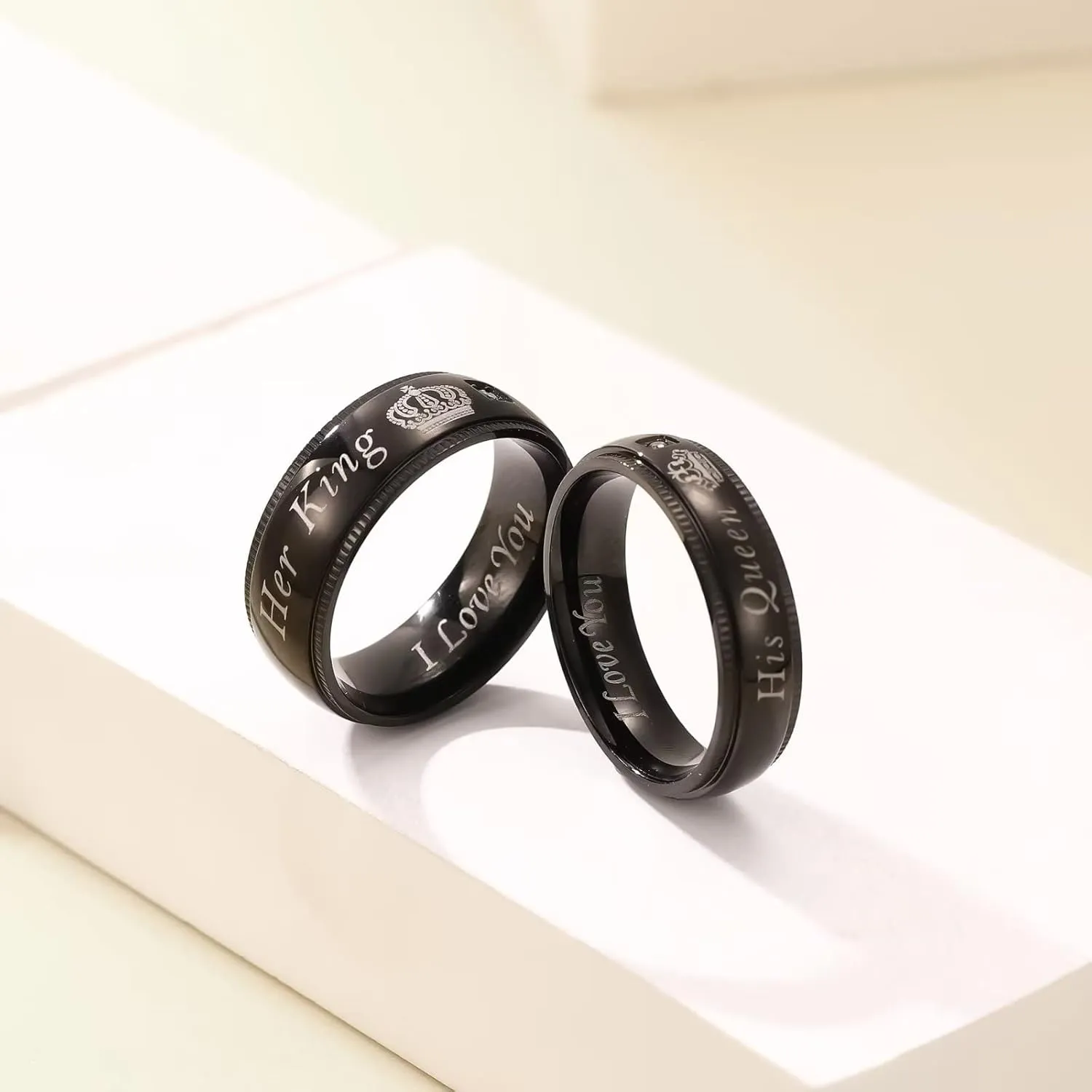 His Queen Her King Matching Promise Rings for Couple Sets Wedding Band Laser Crown and CZ Stainless Steel Queen & King His and Hers Wedding Rings for Couples