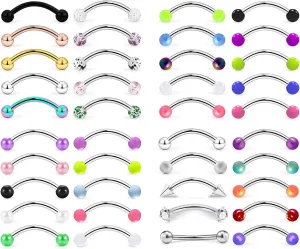 Hoeudjo 40Pcs 16G Eyebrow Piercing Rook Earrings Daith Piercing Jewelry Curved Barbell Kit Surgical Steel Tragus Vertical Lip Rings for Women Men 8mm (5/16") - 10mm (3/8")