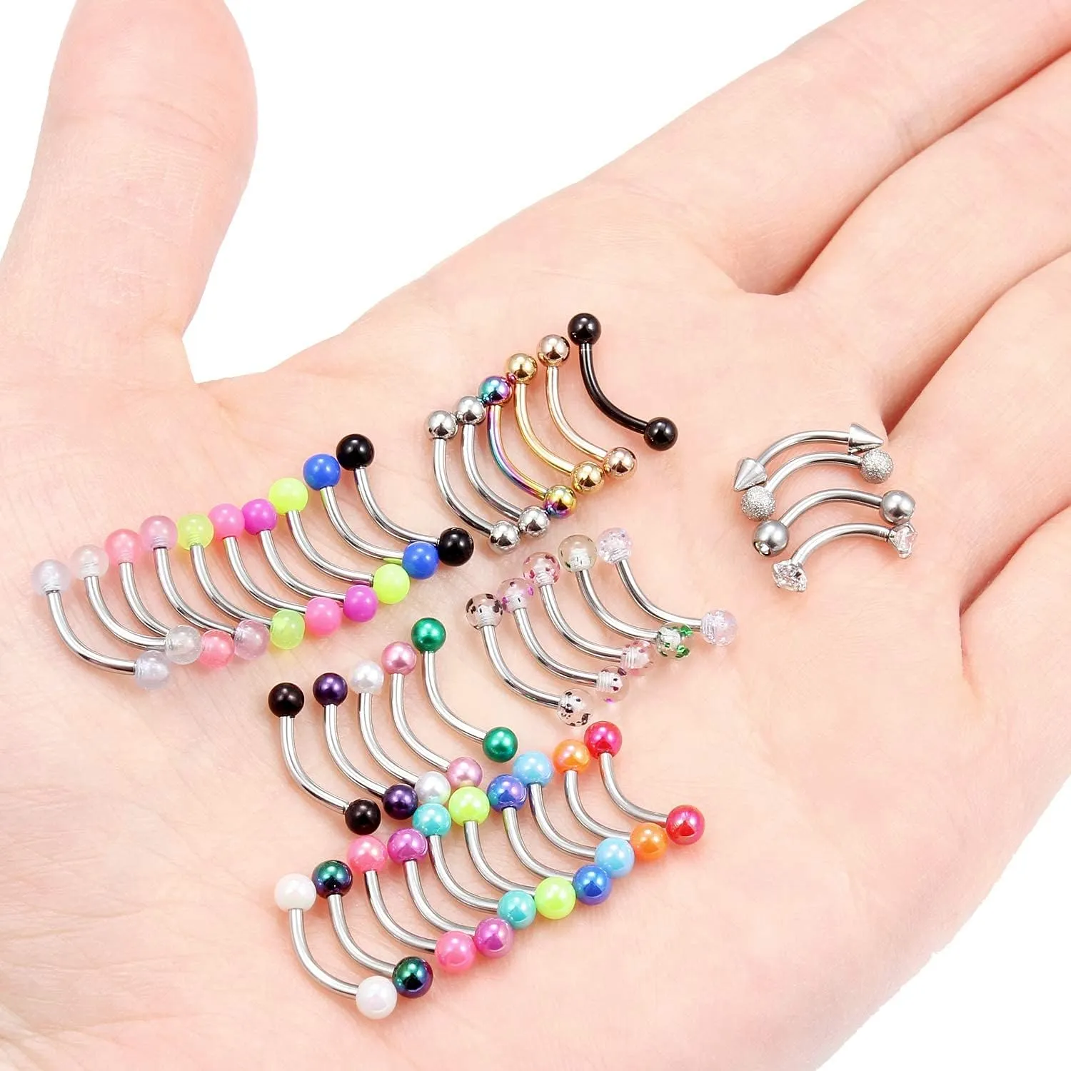 Hoeudjo 40Pcs 16G Eyebrow Piercing Rook Earrings Daith Piercing Jewelry Curved Barbell Kit Surgical Steel Tragus Vertical Lip Rings for Women Men 8mm (5/16") - 10mm (3/8")