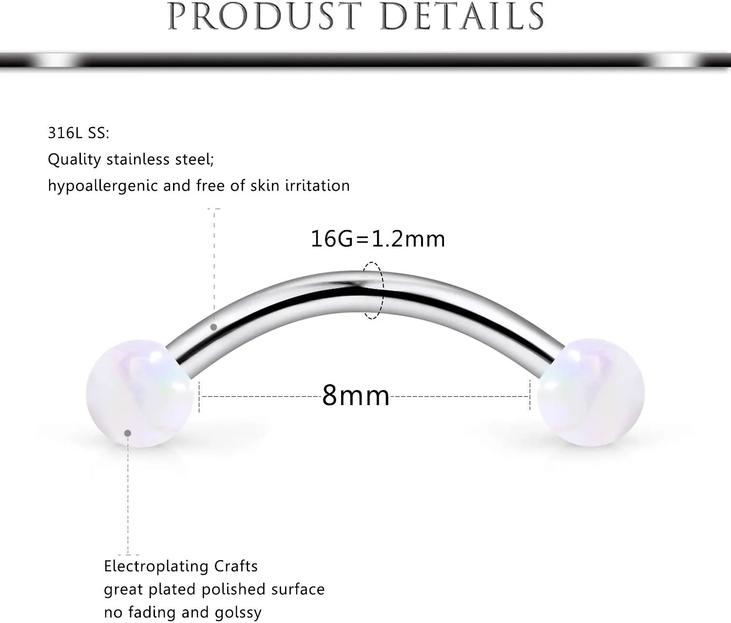 Hoeudjo 40Pcs 16G Eyebrow Piercing Rook Earrings Daith Piercing Jewelry Curved Barbell Kit Surgical Steel Tragus Vertical Lip Rings for Women Men 8mm (5/16") - 10mm (3/8")