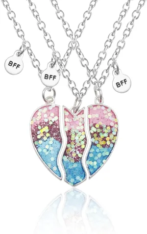 Hofar Best Friend Necklaces for 2,3,4 BFF Necklace for 2 BFF Necklace for 3 BFF Necklace for 4 Best Friends Matching Heart Necklace