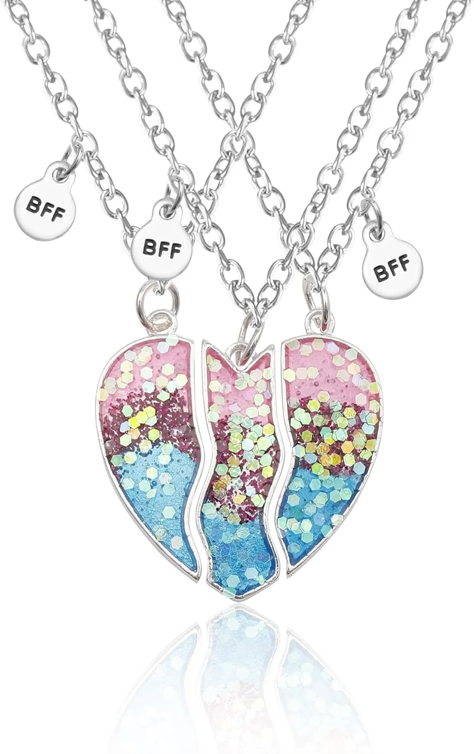 Hofar Best Friend Necklaces for 2,3,4 BFF Necklace for 2 BFF Necklace for 3 BFF Necklace for 4 Best Friends Matching Heart Necklace