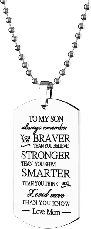 HOFOYA To My Son Dog Tag Inspiring Pendant Necklace Jewelry Gift for Men Teens,Unique Christmas Birthday Gift for Son from Dad Mom.