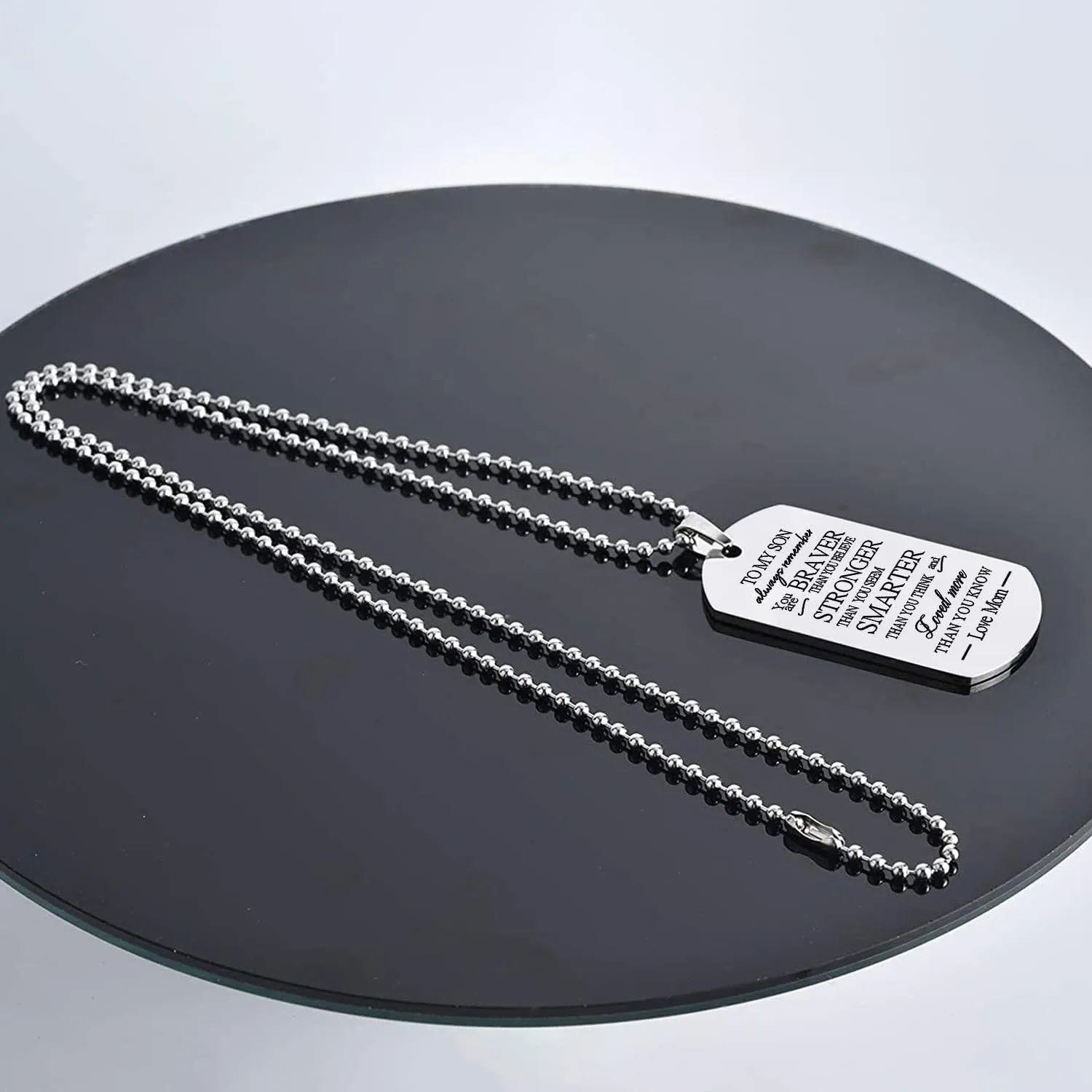 HOFOYA To My Son Dog Tag Inspiring Pendant Necklace Jewelry Gift for Men Teens,Unique Christmas Birthday Gift for Son from Dad Mom.