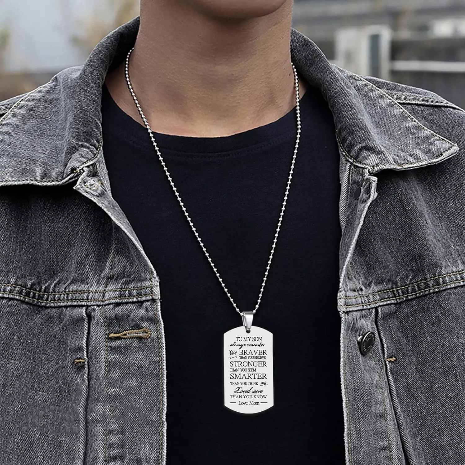 HOFOYA To My Son Dog Tag Inspiring Pendant Necklace Jewelry Gift for Men Teens,Unique Christmas Birthday Gift for Son from Dad Mom.