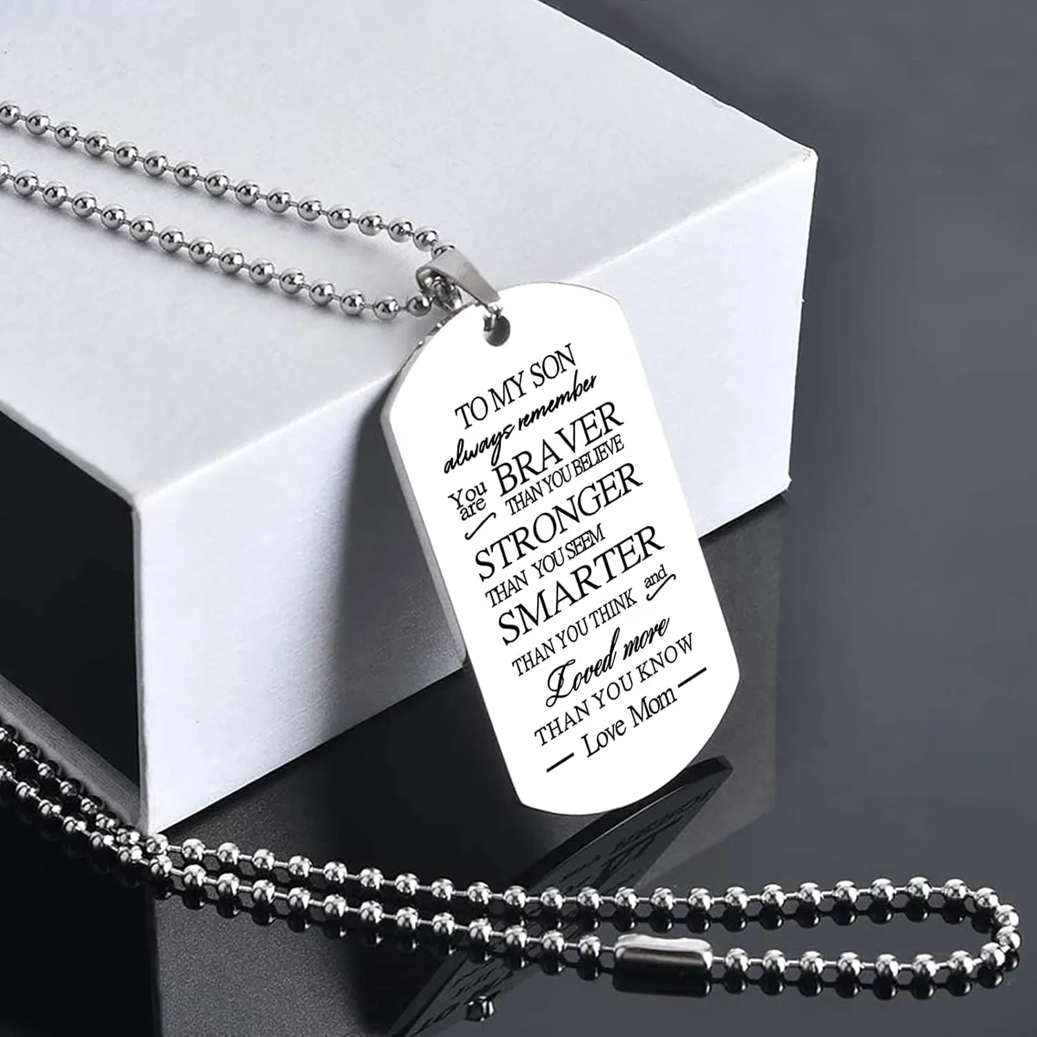 HOFOYA To My Son Dog Tag Inspiring Pendant Necklace Jewelry Gift for Men Teens,Unique Christmas Birthday Gift for Son from Dad Mom.