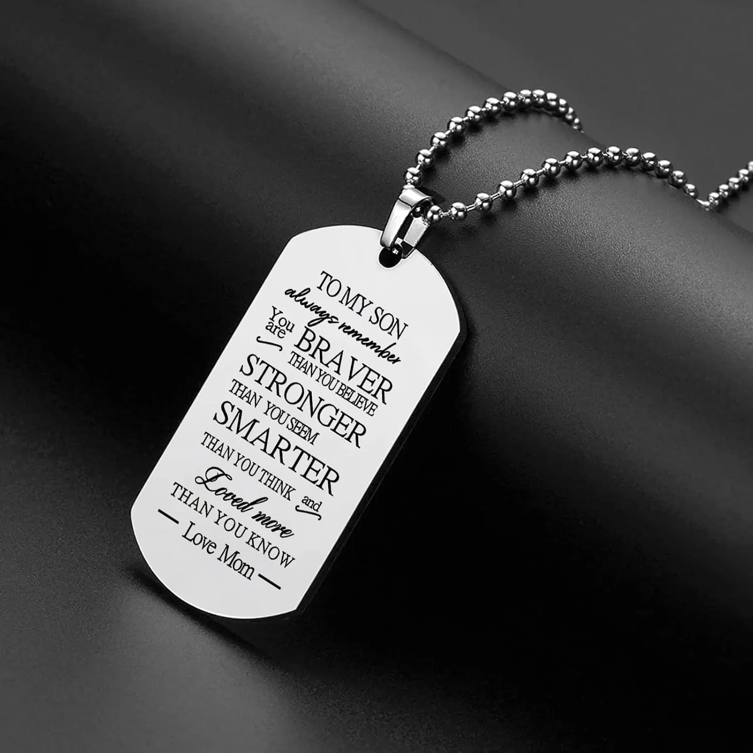 HOFOYA To My Son Dog Tag Inspiring Pendant Necklace Jewelry Gift for Men Teens,Unique Christmas Birthday Gift for Son from Dad Mom.