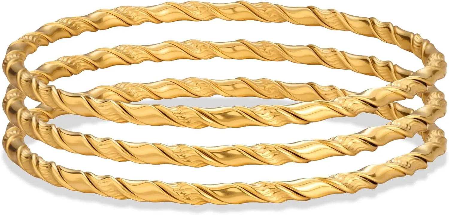 hotoo 3mm/4mm Stainless Steel Thin Bangle Bracelet Gold Stackable Bracelets For Women Christmas Birthday Gifts 3PCS