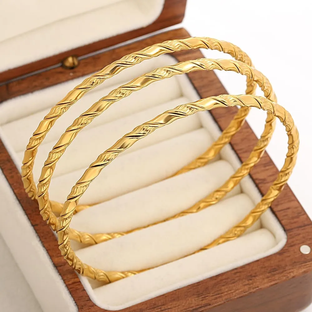 hotoo 3mm/4mm Stainless Steel Thin Bangle Bracelet Gold Stackable Bracelets For Women Christmas Birthday Gifts 3PCS