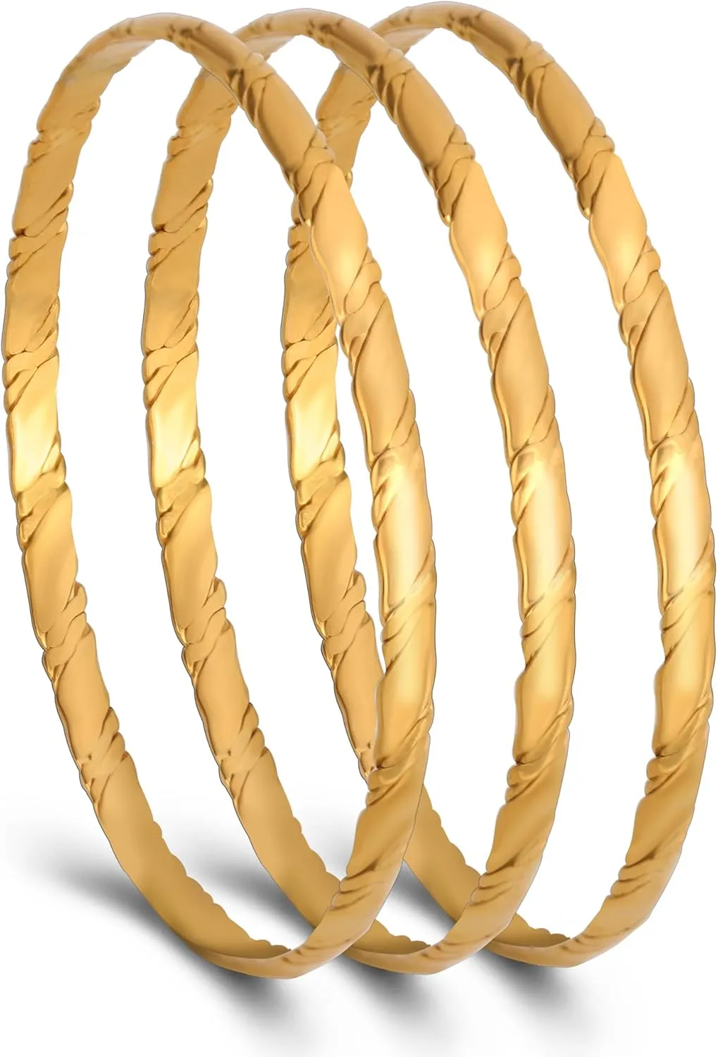 hotoo 3mm/4mm Stainless Steel Thin Bangle Bracelet Gold Stackable Bracelets For Women Christmas Birthday Gifts 3PCS