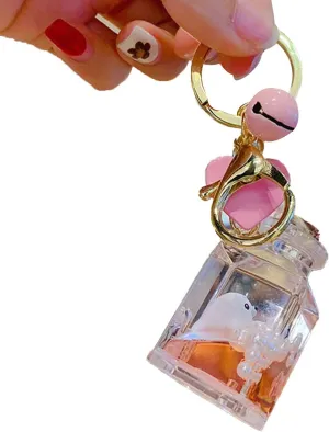 HSYHERE Men Women Creative Beautiful Floating Sea Animals Lucky Square Bottle Keychain Keyrings