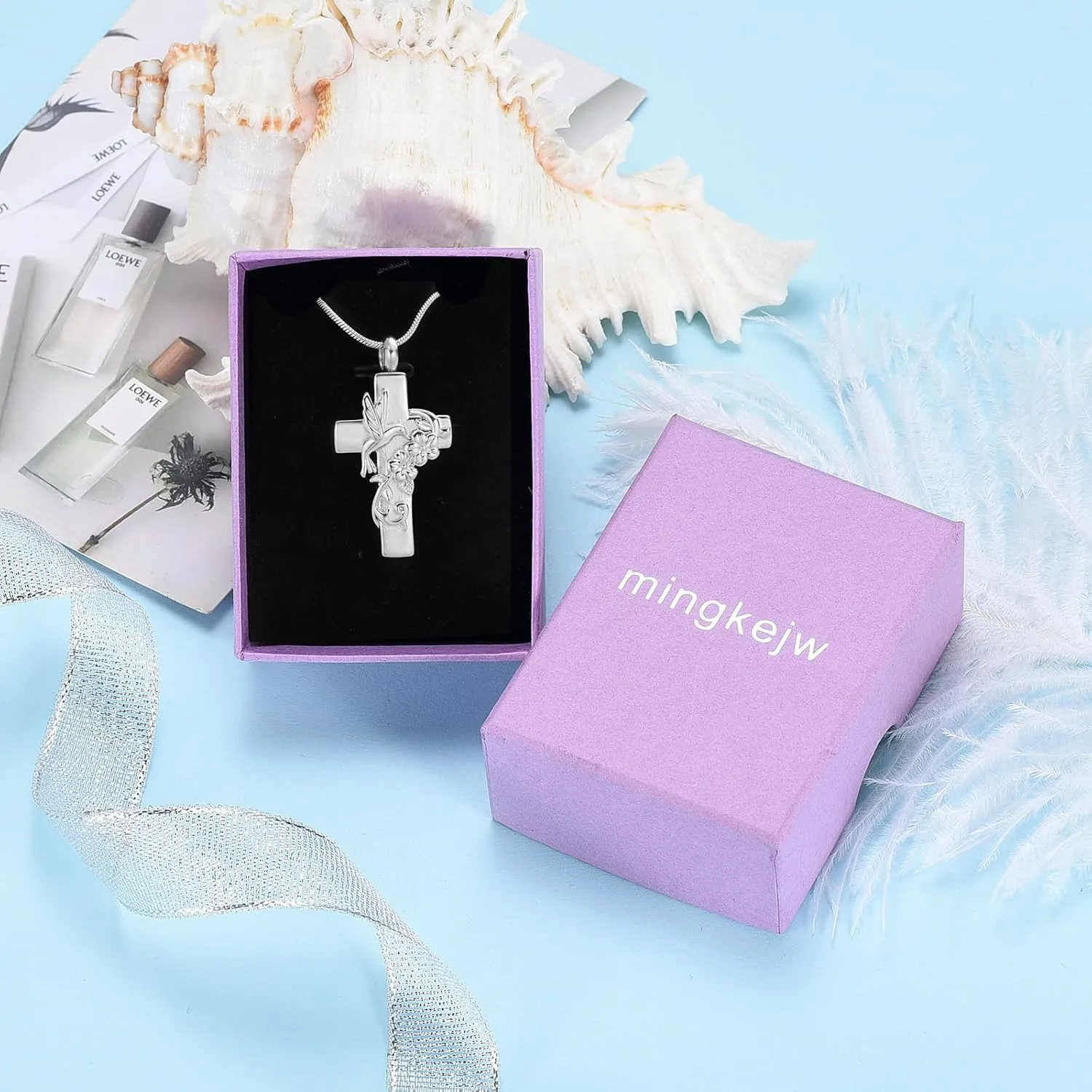 Hummingbird Cross Urn Necklace for Ashes Cremation Jewelry for Women Men Stainless Steel Memorial Necklaces Ash Holder for Human Pets Keepsake Jewelry for Loved Ones with Fill Tool