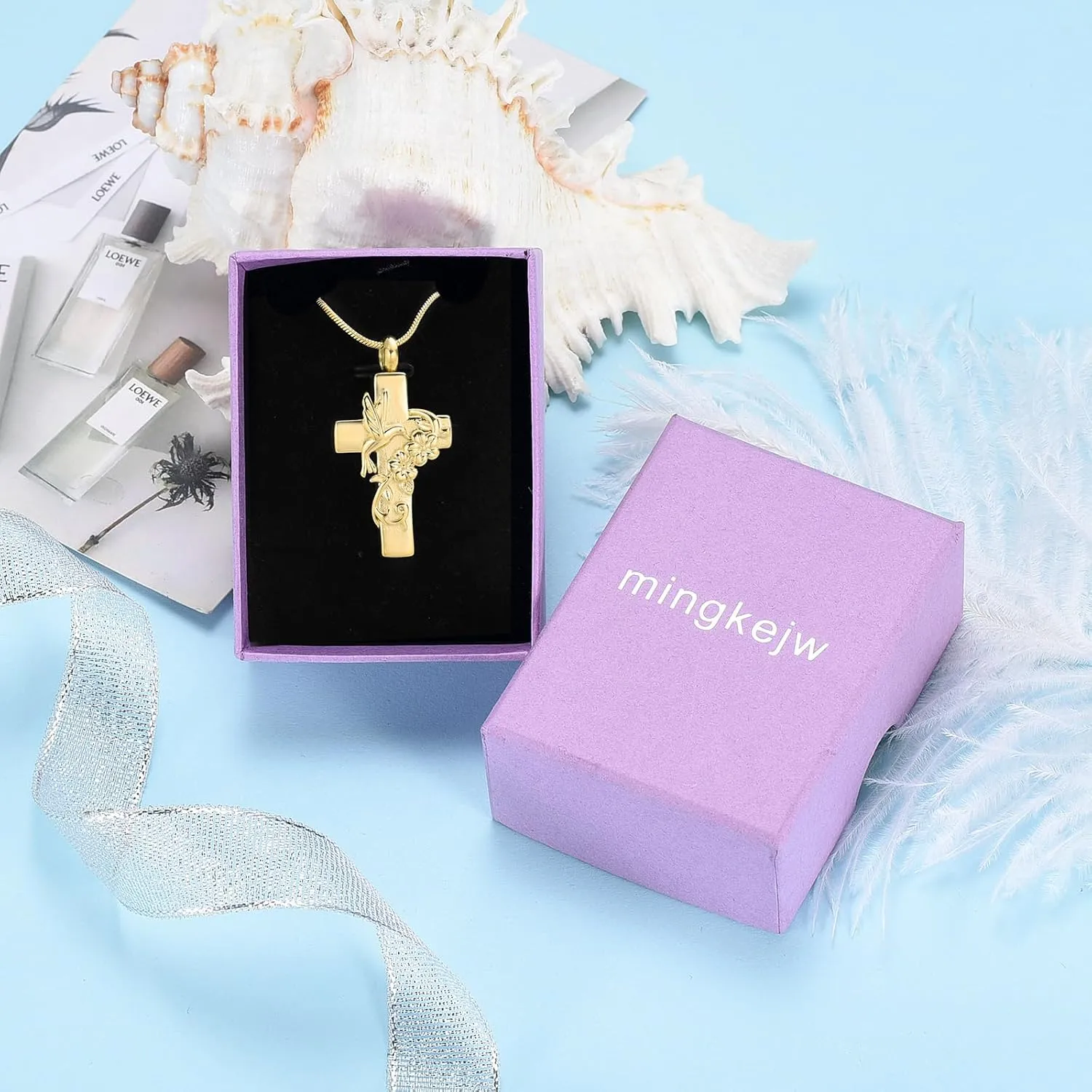 Hummingbird Cross Urn Necklace for Ashes Cremation Jewelry for Women Men Stainless Steel Memorial Necklaces Ash Holder for Human Pets Keepsake Jewelry for Loved Ones with Fill Tool
