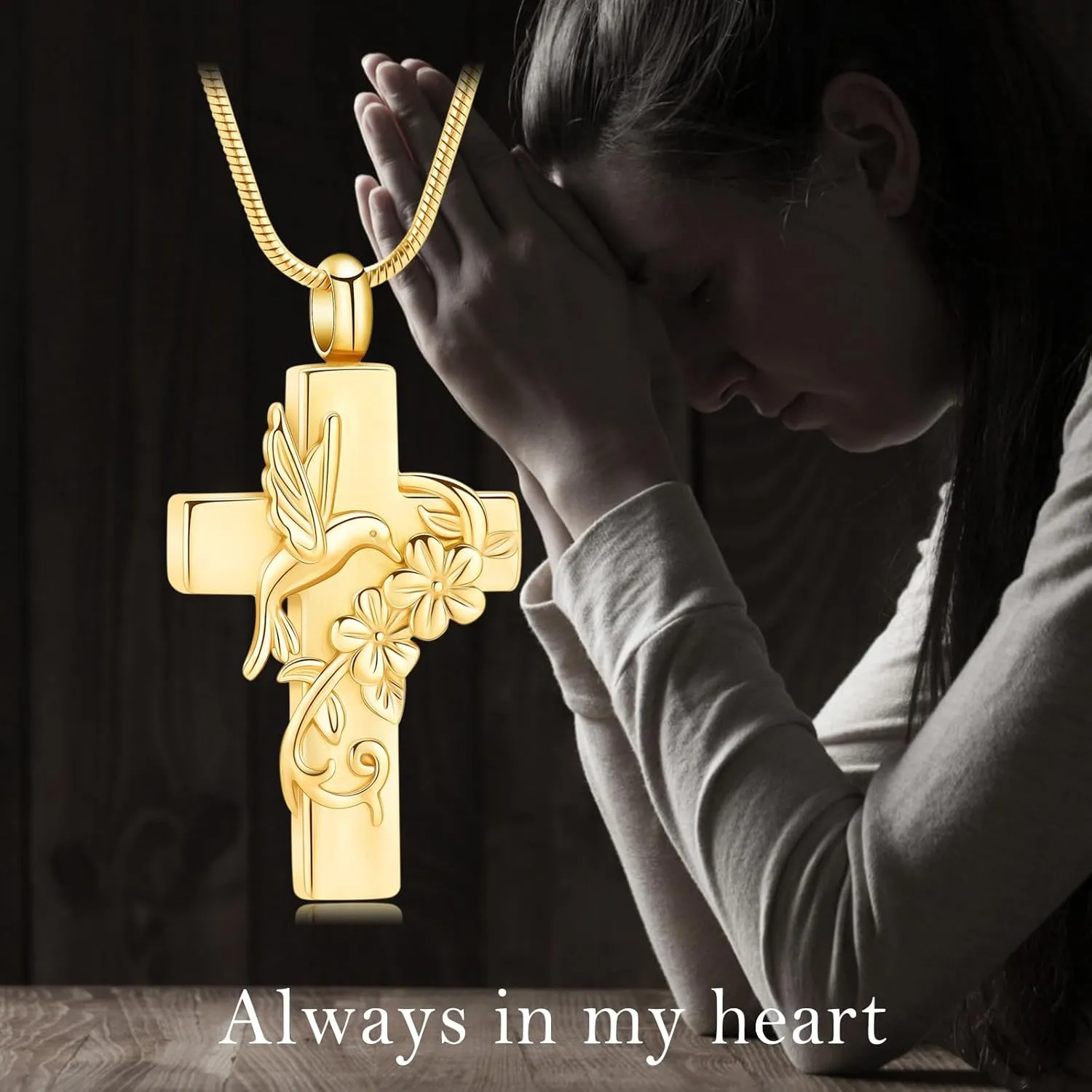 Hummingbird Cross Urn Necklace for Ashes Cremation Jewelry for Women Men Stainless Steel Memorial Necklaces Ash Holder for Human Pets Keepsake Jewelry for Loved Ones with Fill Tool