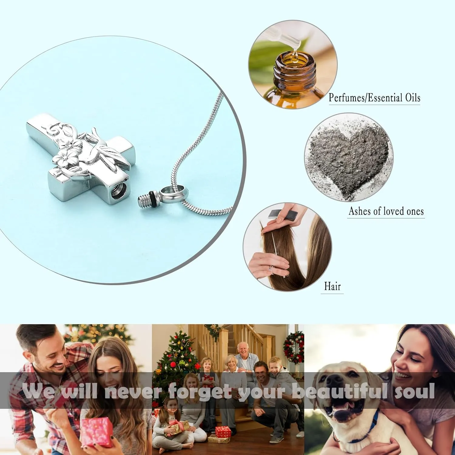 Hummingbird Cross Urn Necklace for Ashes Cremation Jewelry for Women Men Stainless Steel Memorial Necklaces Ash Holder for Human Pets Keepsake Jewelry for Loved Ones with Fill Tool