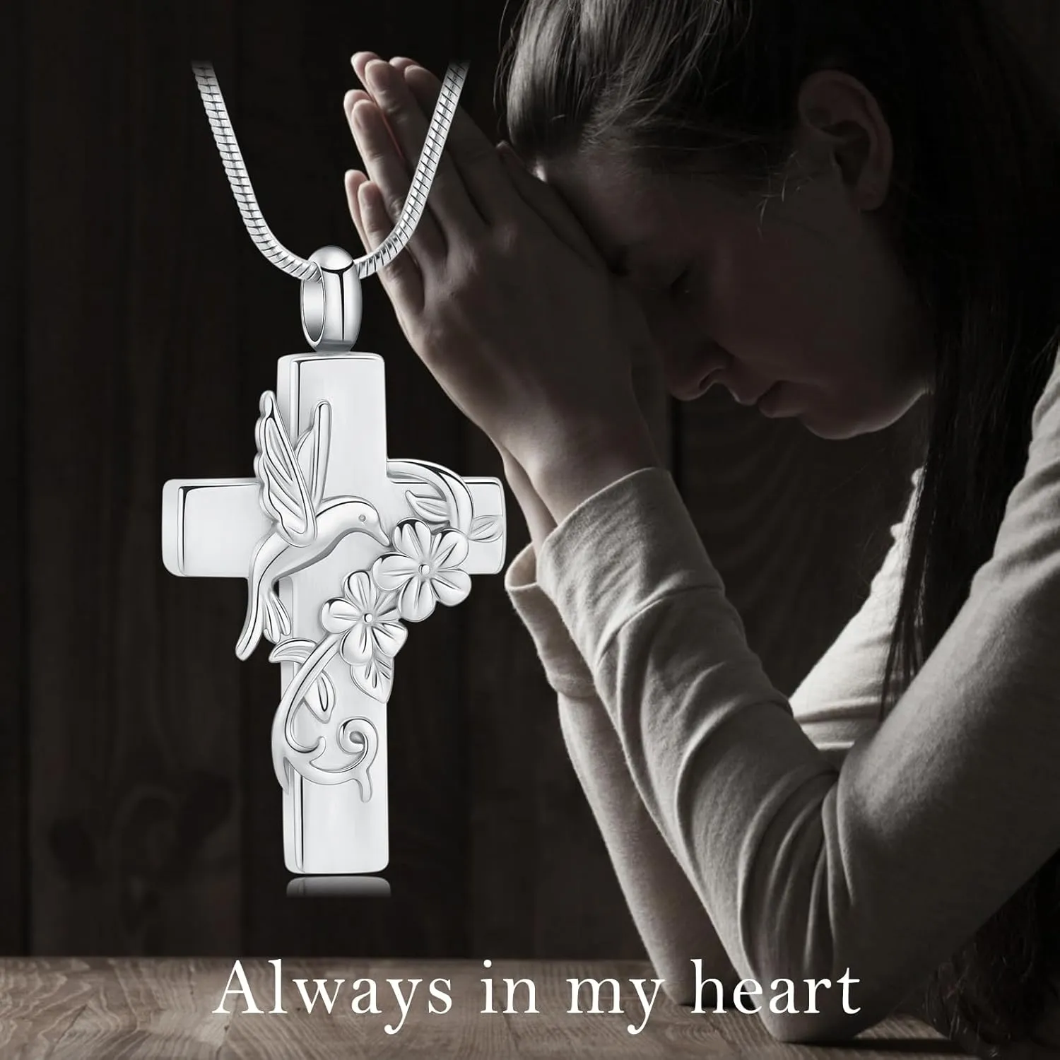 Hummingbird Cross Urn Necklace for Ashes Cremation Jewelry for Women Men Stainless Steel Memorial Necklaces Ash Holder for Human Pets Keepsake Jewelry for Loved Ones with Fill Tool
