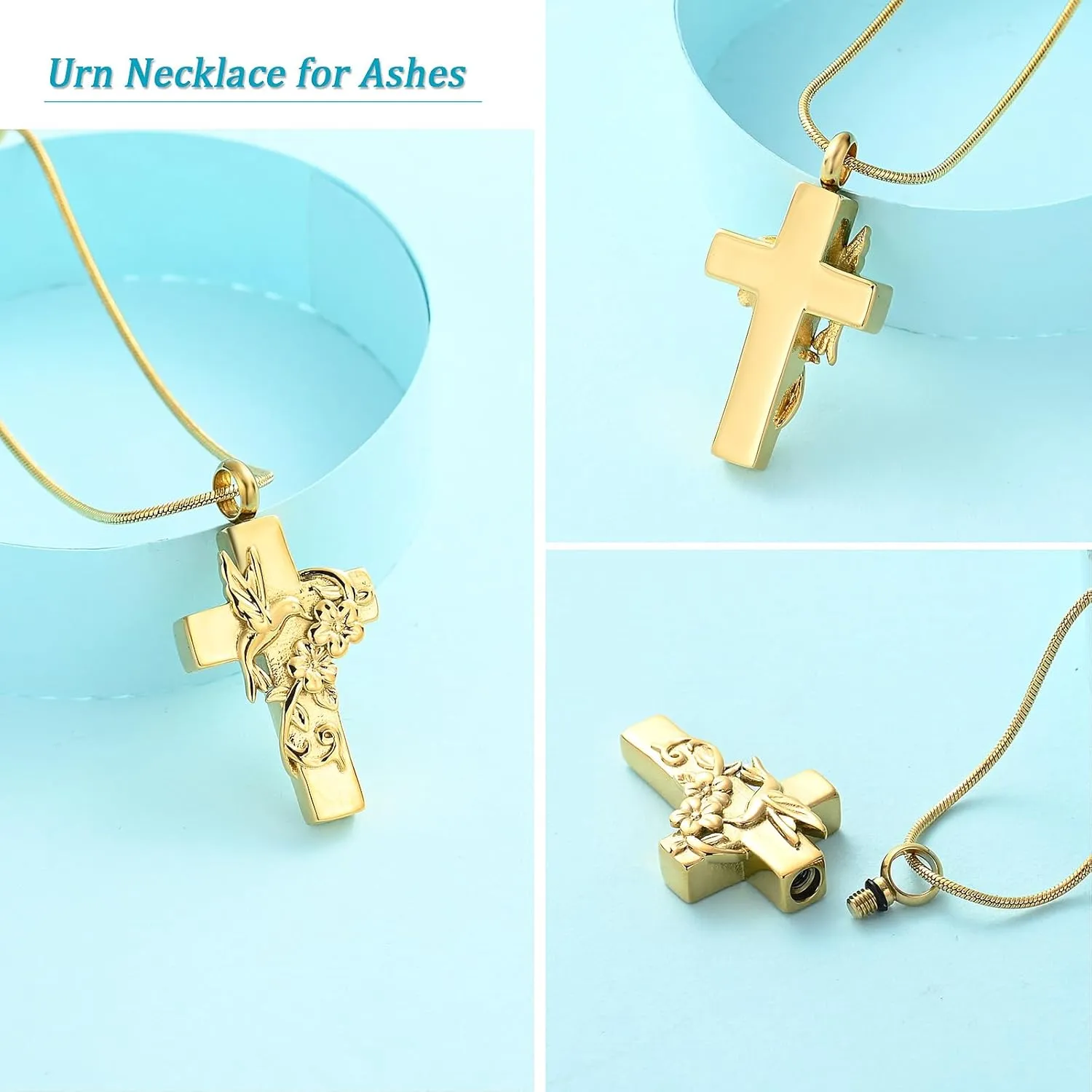 Hummingbird Cross Urn Necklace for Ashes Cremation Jewelry for Women Men Stainless Steel Memorial Necklaces Ash Holder for Human Pets Keepsake Jewelry for Loved Ones with Fill Tool