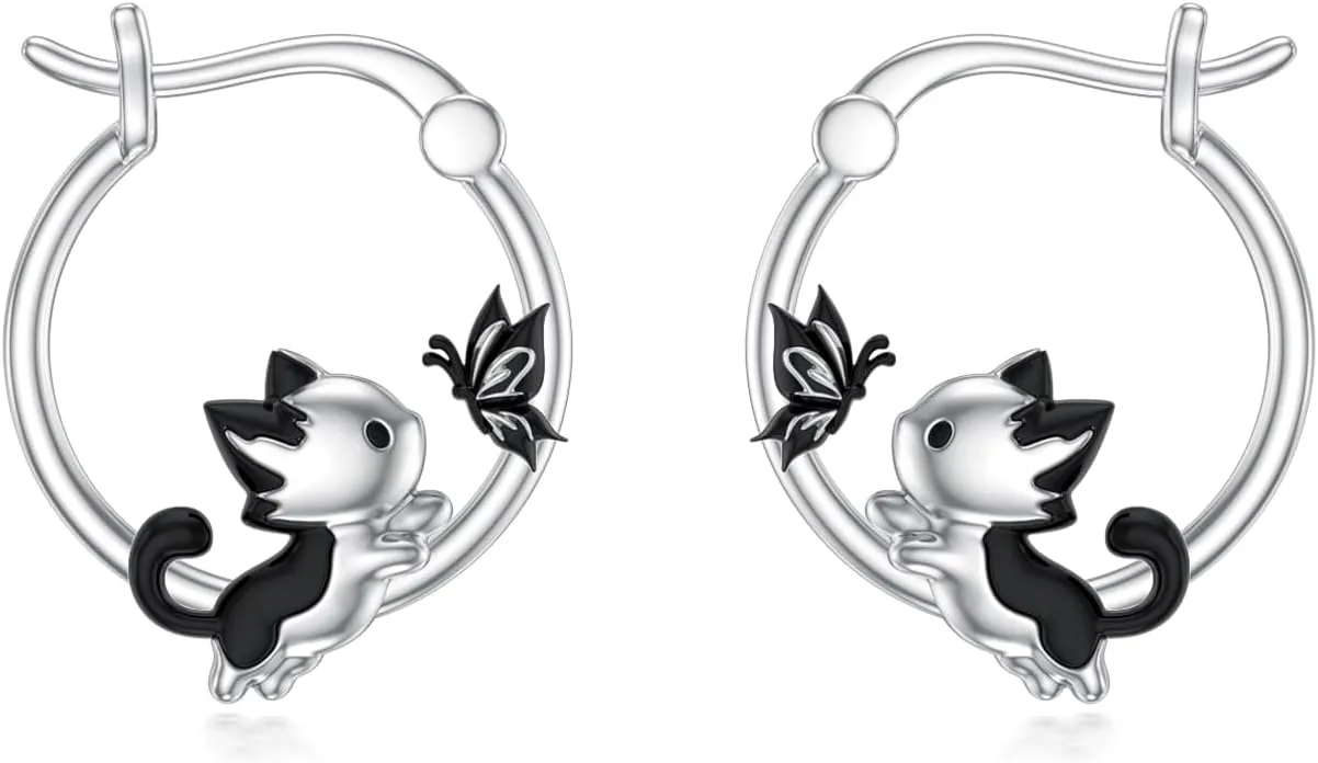 Hypoallergenic Animal Hoop Earrings for Women 925 Sterling Silver Bat/Cat/Highland Cow/Sea Turtle/Panda/Dolphin/Dog Hoop Earrings Animal Jewelry Gifts for Sensitive Ears