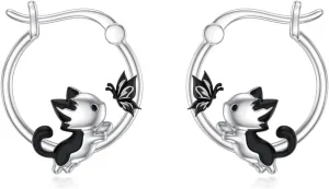 Hypoallergenic Animal Hoop Earrings for Women 925 Sterling Silver Bat/Cat/Highland Cow/Sea Turtle/Panda/Dolphin/Dog Hoop Earrings Animal Jewelry Gifts for Sensitive Ears