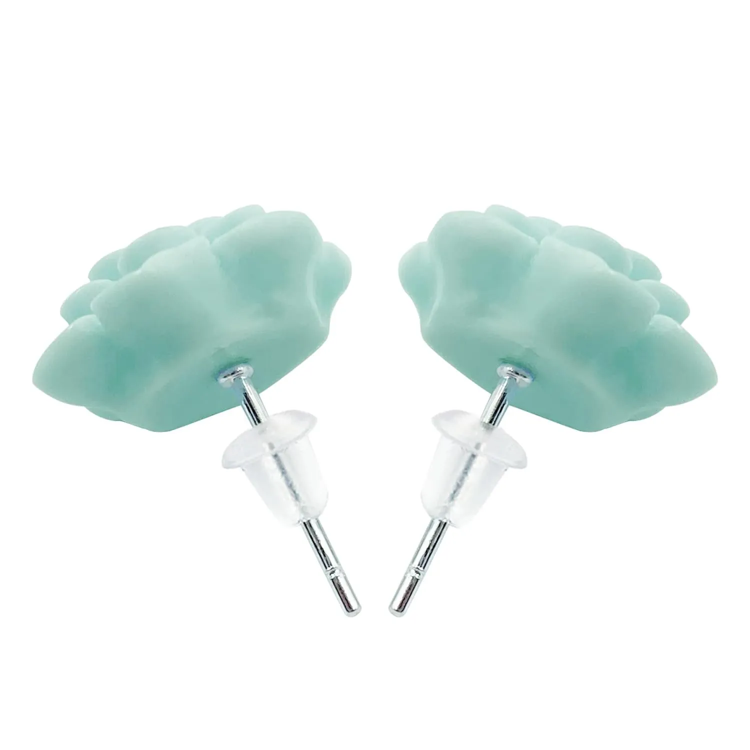 Hypoallergenic Succulent Earrings 13mm 925 Sterling Silver Post Soft Ceramic Resin Handmade Stud Earrings for Women Sensitive Ears - Aqua Blue