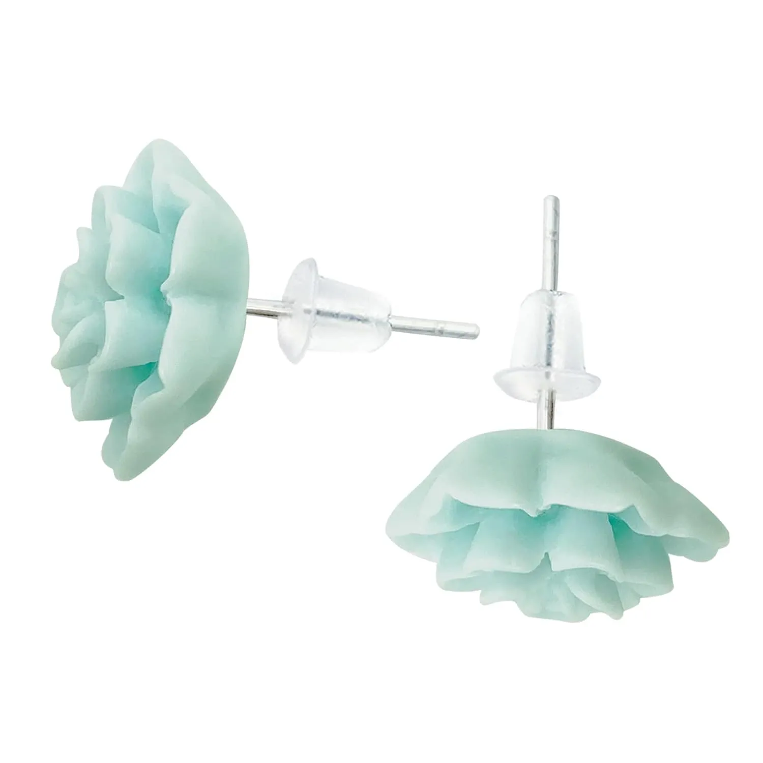 Hypoallergenic Succulent Earrings 13mm 925 Sterling Silver Post Soft Ceramic Resin Handmade Stud Earrings for Women Sensitive Ears - Aqua Blue