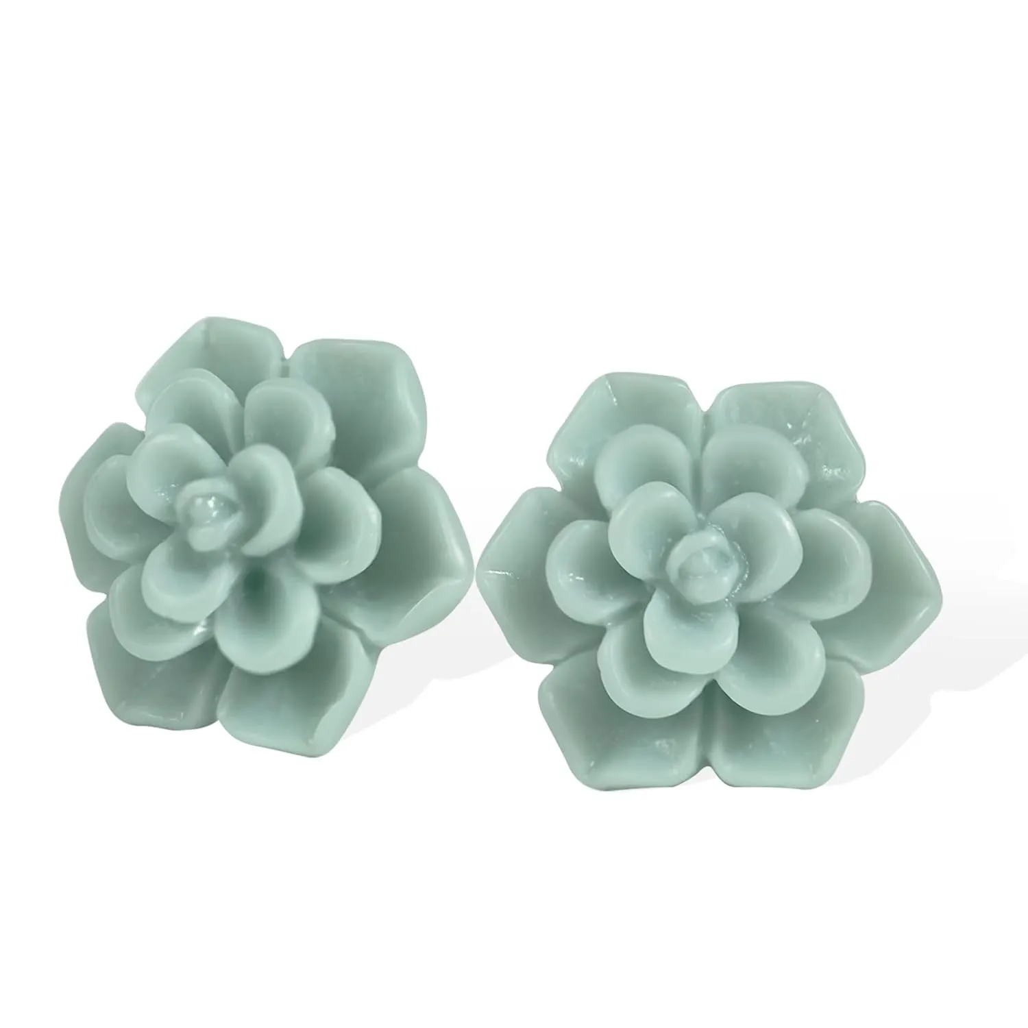 Hypoallergenic Succulent Earrings 13mm 925 Sterling Silver Post Soft Ceramic Resin Handmade Stud Earrings for Women Sensitive Ears - Aqua Blue