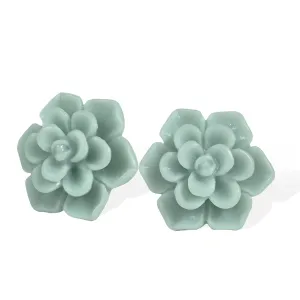 Hypoallergenic Succulent Earrings 13mm 925 Sterling Silver Post Soft Ceramic Resin Handmade Stud Earrings for Women Sensitive Ears - Aqua Blue