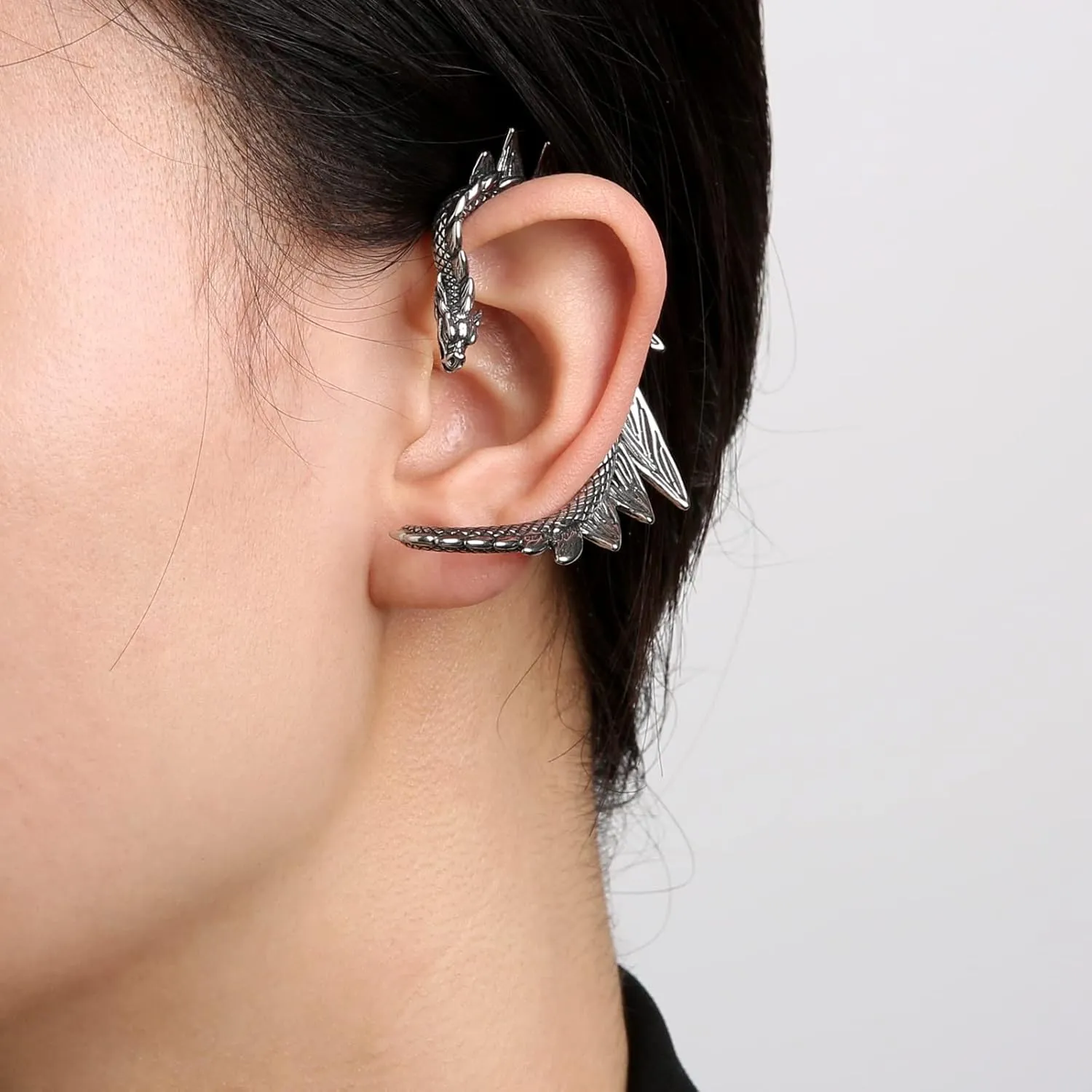 HZMAN Stainless Steel Ear Cuff Earrings for Women Piercing Men Stud Dragon Punk Wrap
