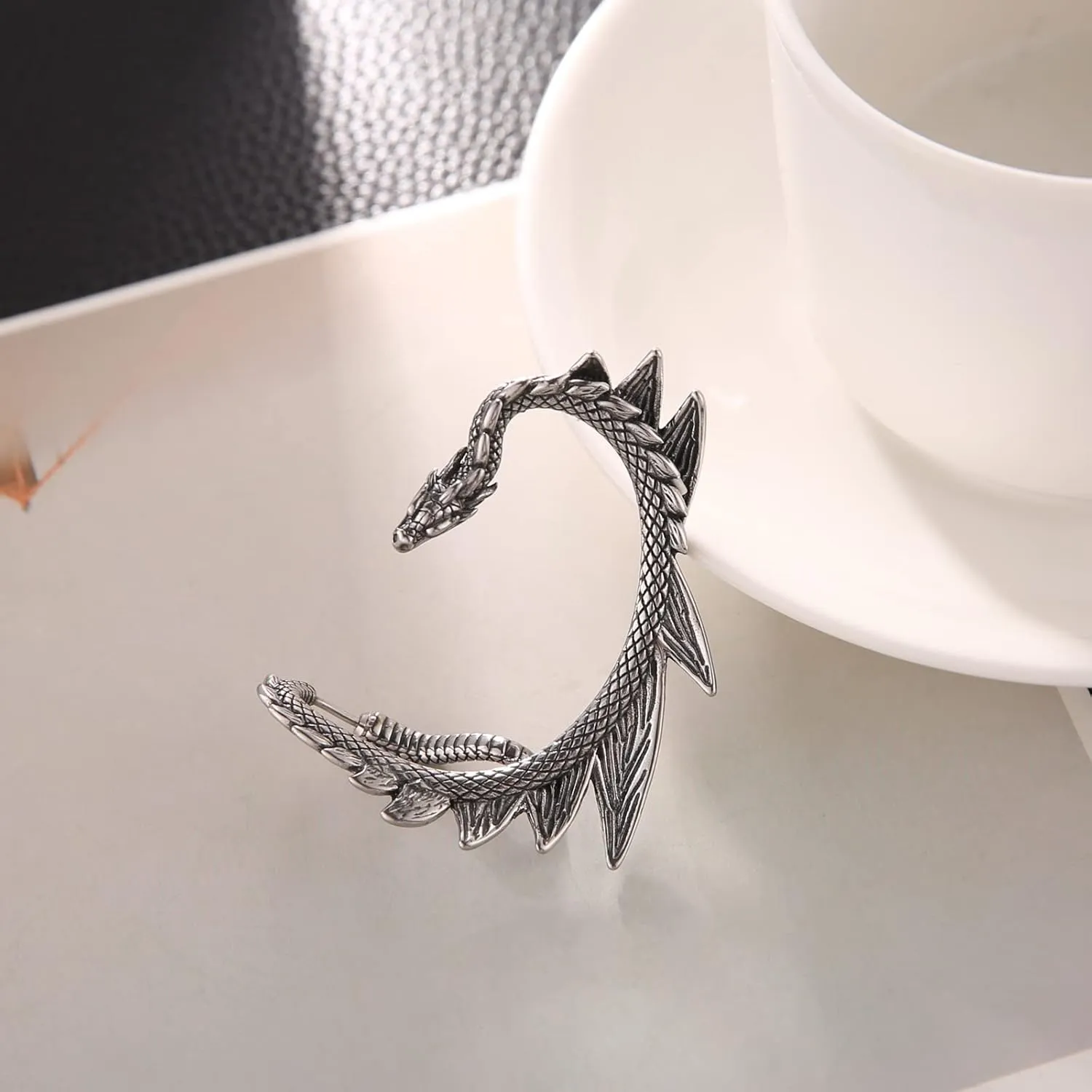 HZMAN Stainless Steel Ear Cuff Earrings for Women Piercing Men Stud Dragon Punk Wrap