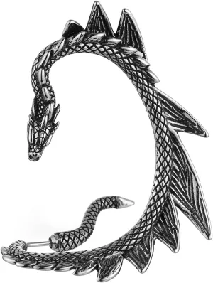 HZMAN Stainless Steel Ear Cuff Earrings for Women Piercing Men Stud Dragon Punk Wrap