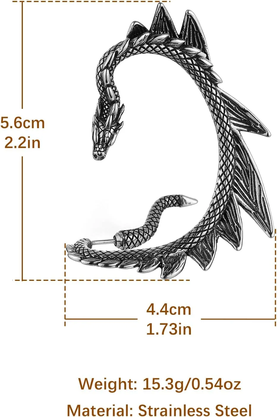 HZMAN Stainless Steel Ear Cuff Earrings for Women Piercing Men Stud Dragon Punk Wrap