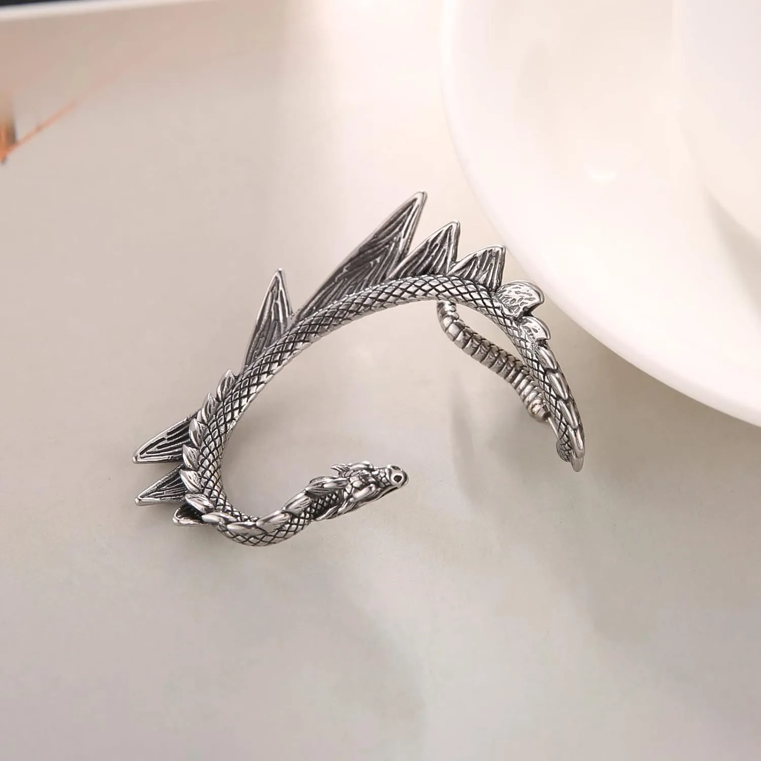 HZMAN Stainless Steel Ear Cuff Earrings for Women Piercing Men Stud Dragon Punk Wrap