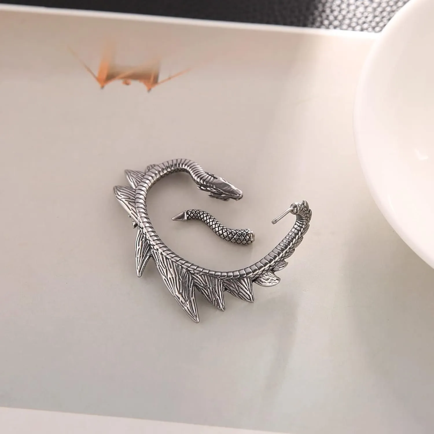 HZMAN Stainless Steel Ear Cuff Earrings for Women Piercing Men Stud Dragon Punk Wrap