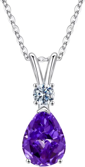 Iefil 1.25 Ct Pear Birthstone Necklaces for Women, 18K White Gold Plated S925 Sterling Silver Genuine or Created Gemstone Birthstone Jewelry for Women Birthday Gifts