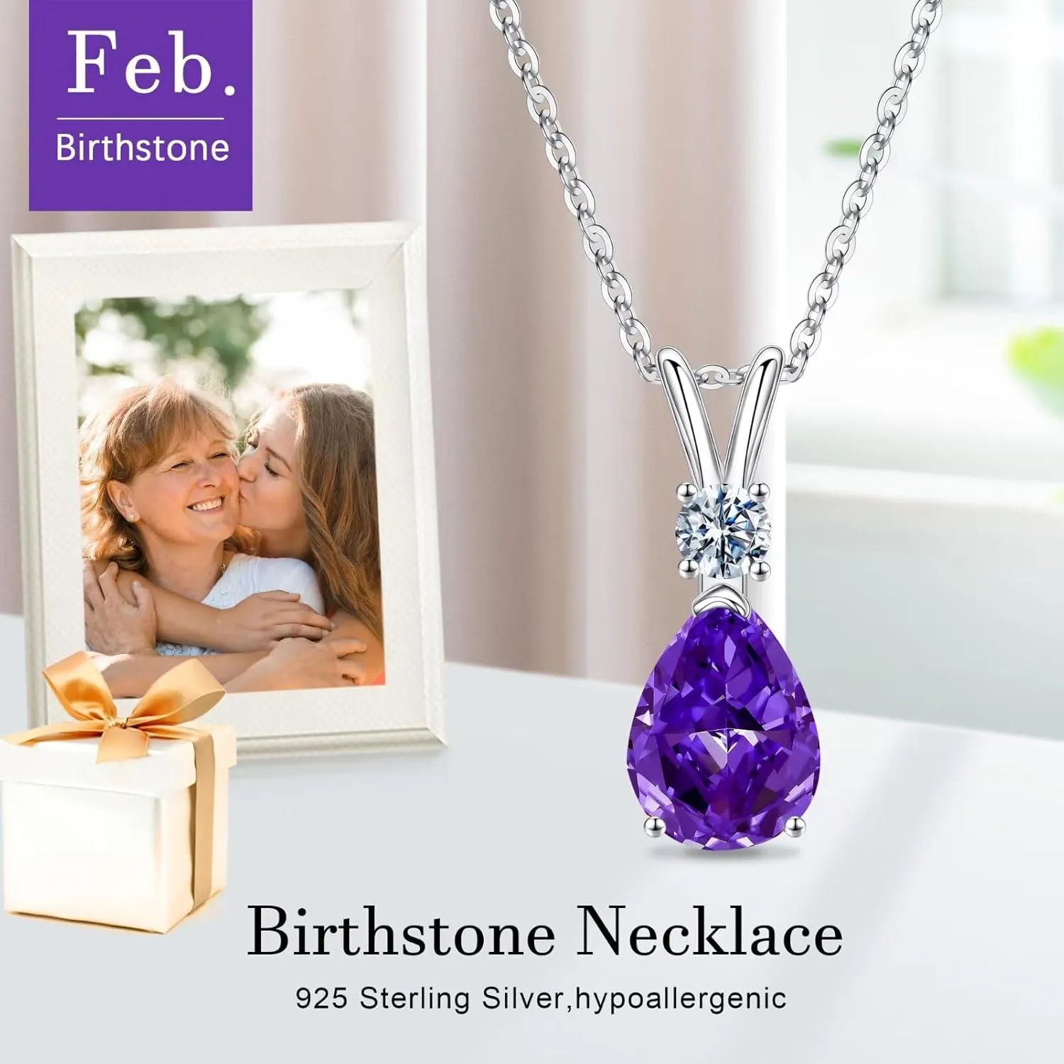 Iefil 1.25 Ct Pear Birthstone Necklaces for Women, 18K White Gold Plated S925 Sterling Silver Genuine or Created Gemstone Birthstone Jewelry for Women Birthday Gifts