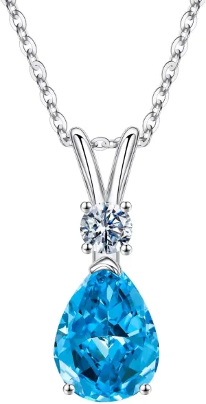 Iefil 1.25 Ct Pear Birthstone Necklaces for Women, 18K White Gold Plated S925 Sterling Silver Genuine or Created Gemstone Birthstone Jewelry for Women Birthday Gifts