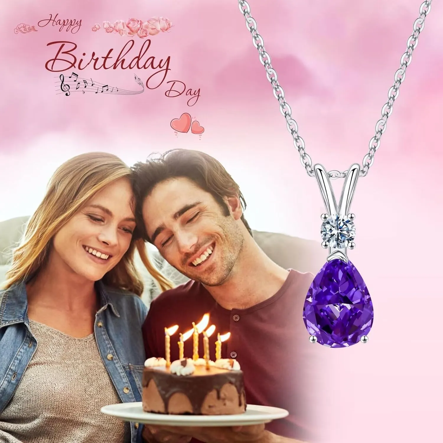Iefil 1.25 Ct Pear Birthstone Necklaces for Women, 18K White Gold Plated S925 Sterling Silver Genuine or Created Gemstone Birthstone Jewelry for Women Birthday Gifts