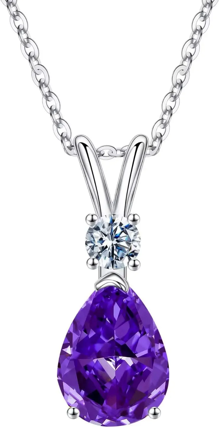 Iefil 1.25 Ct Pear Birthstone Necklaces for Women, 18K White Gold Plated S925 Sterling Silver Genuine or Created Gemstone Birthstone Jewelry for Women Birthday Gifts