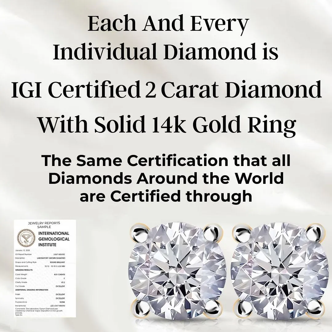 IGI Certified 0.2 to 4 Carat E-F VS Clarity Lab Grown Diamond Stud Earrings for Women in Solid 14k Gold Platinum Silver Diamond Jewelry Anniversary Birthday Gifts for Her