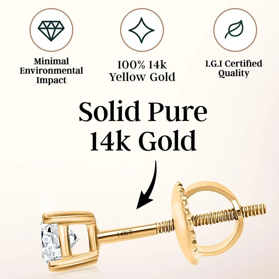 IGI Certified 0.2 to 4 Carat E-F VS Clarity Lab Grown Diamond Stud Earrings for Women in Solid 14k Gold Platinum Silver Diamond Jewelry Anniversary Birthday Gifts for Her