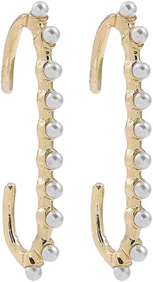 Imitation Pearl Long Hook Earrings Ear Cuff Women No Pierced Clip On Earrings