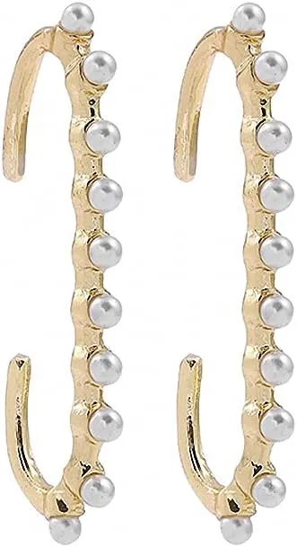 Imitation Pearl Long Hook Earrings Ear Cuff Women No Pierced Clip On Earrings