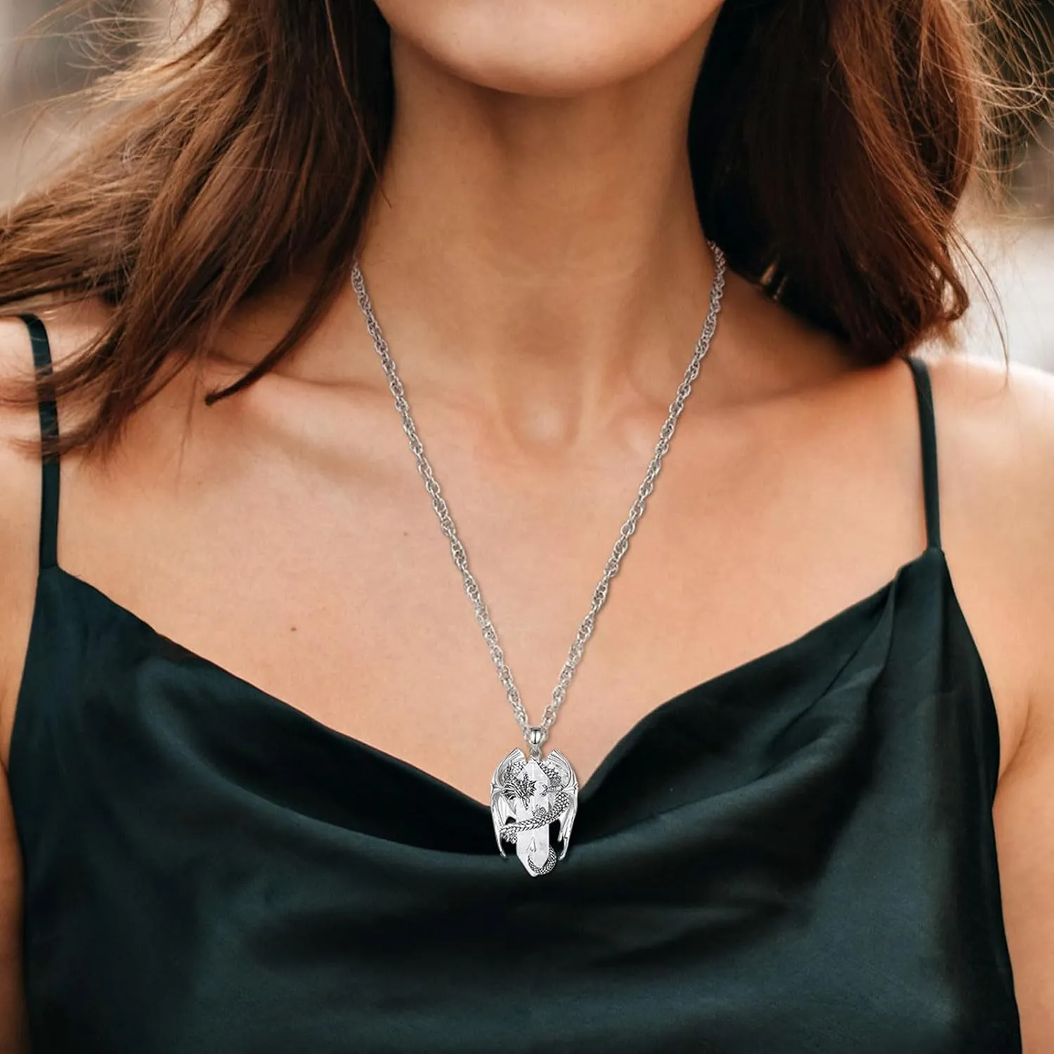 INFUSEU Dragon Necklaces with Healing Crystal Stone for Men Women, Unique Personalized Spiritual Gifts, 22 2 Inch Chain