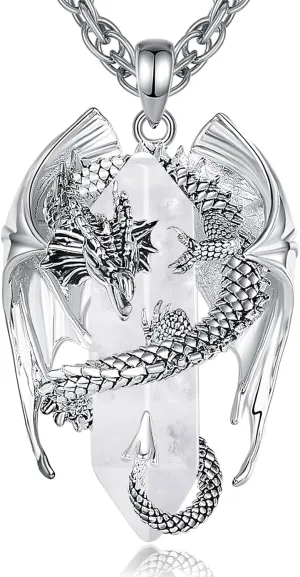 INFUSEU Dragon Necklaces with Healing Crystal Stone for Men Women, Unique Personalized Spiritual Gifts, 22 2 Inch Chain