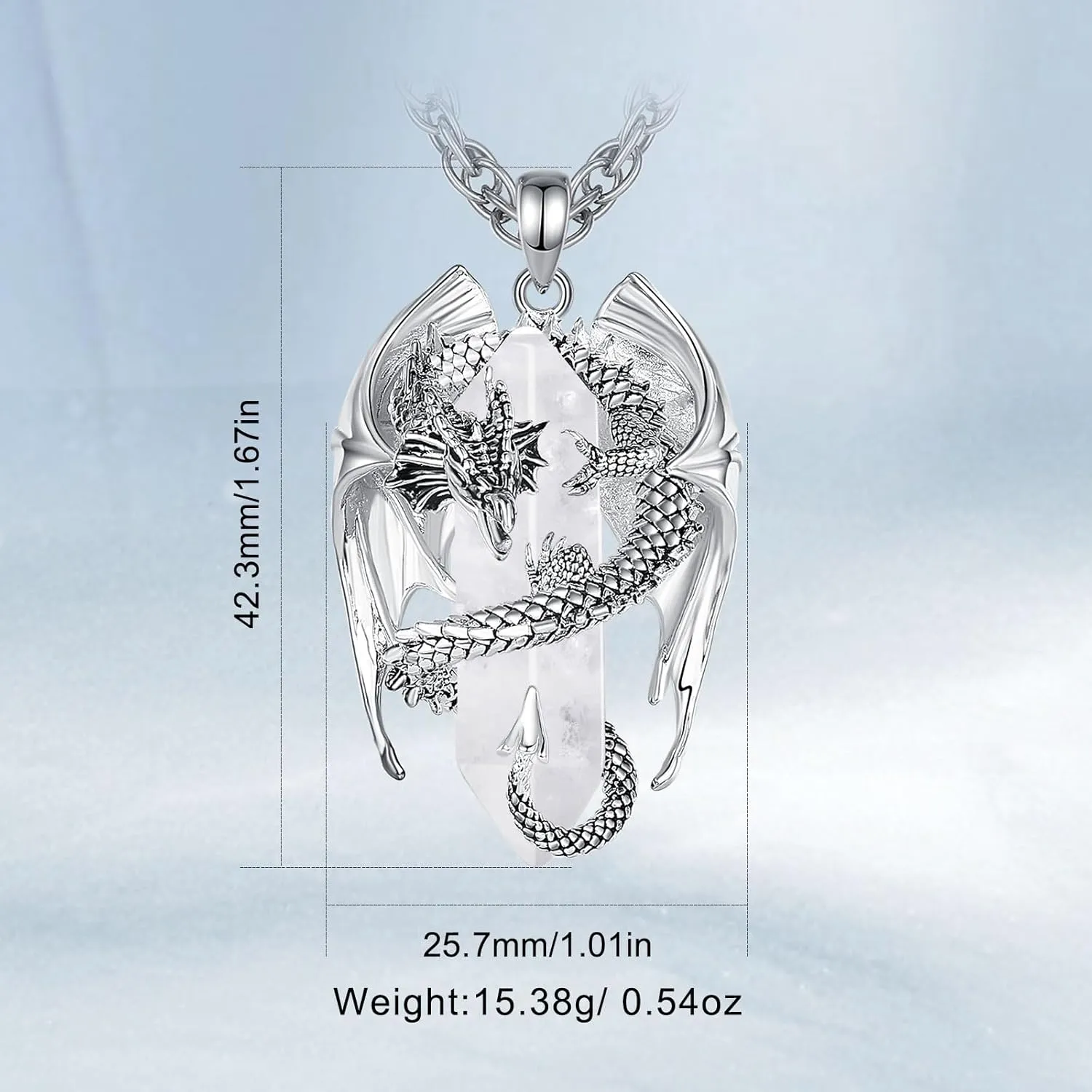INFUSEU Dragon Necklaces with Healing Crystal Stone for Men Women, Unique Personalized Spiritual Gifts, 22 2 Inch Chain