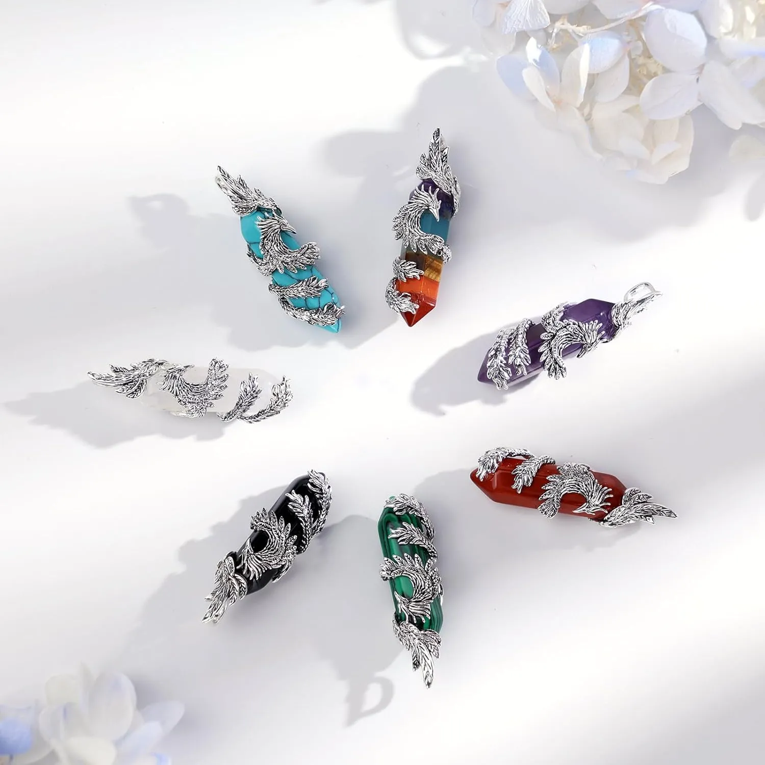 INFUSEU Elegant Phoenix Necklaces with Healing Crystal Stone for Women Men Unique Gifts, 22 2 Inch Chain