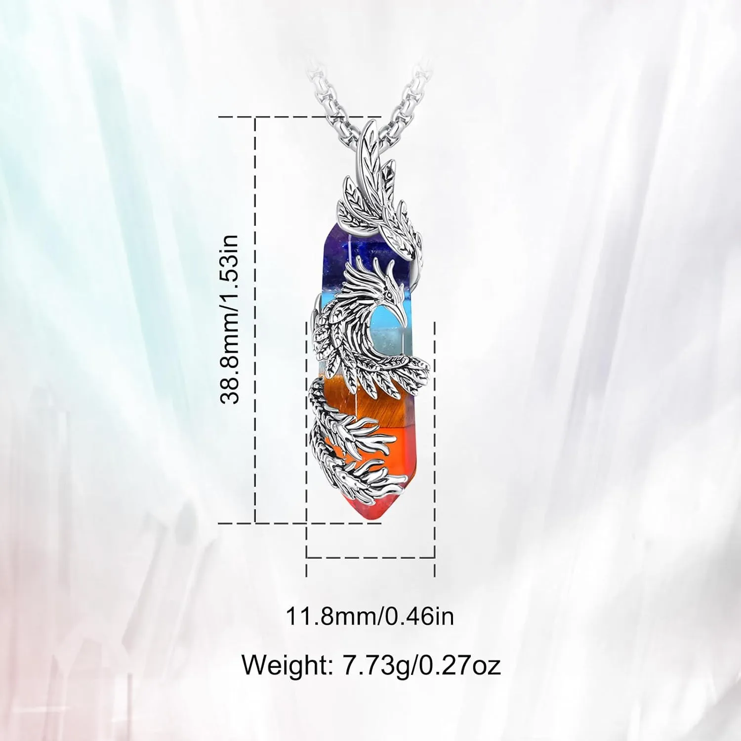 INFUSEU Elegant Phoenix Necklaces with Healing Crystal Stone for Women Men Unique Gifts, 22 2 Inch Chain