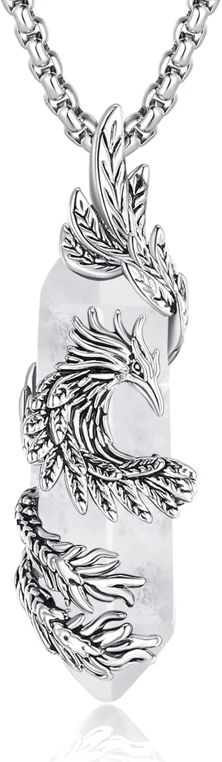 INFUSEU Elegant Phoenix Necklaces with Healing Crystal Stone for Women Men Unique Gifts, 22 2 Inch Chain